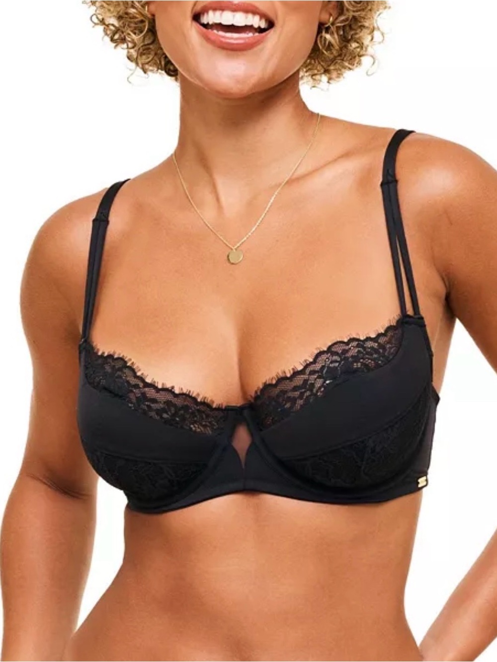 Adore Me Leigha Contour Balconette Bra Size 36C Black Lace Underwired